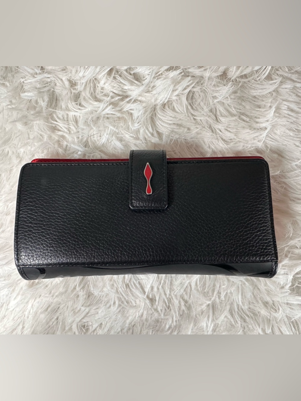 Christian Louboutin Paloma Black Leather Long Wallet with Gunmetal hardware
